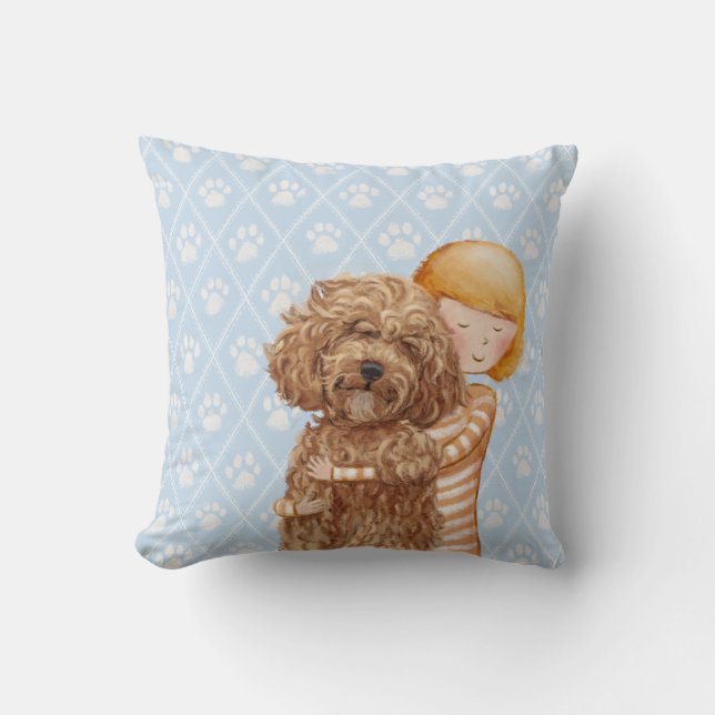 Girl With Dog Paintings / Labradoodle Love Cushion (Front)