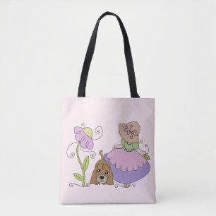 girl with dog tote bag