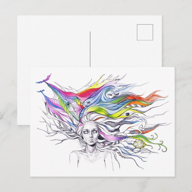 Girl with dreams in her hair Surreal fantasy art Postcard (Front/Back)