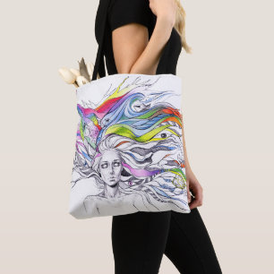 Girl with dreams in her hair Surreal fantasy art Tote Bag