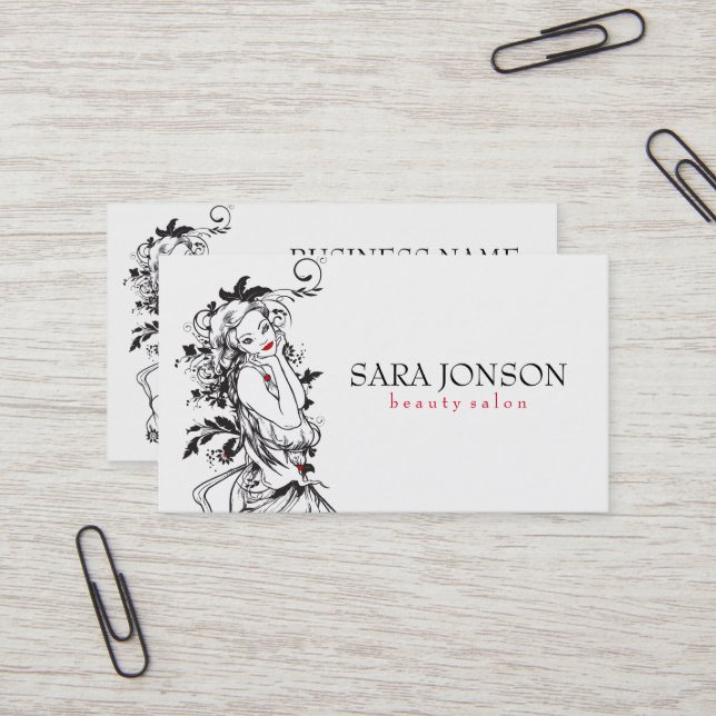 Girl With Floral Dress Business Card (Front/Back In Situ)