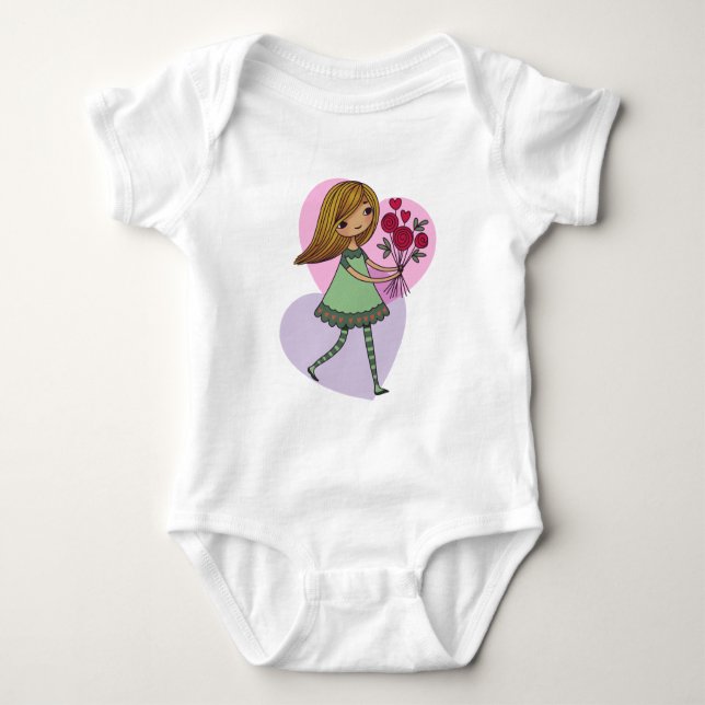 Girl With Flowers Baby Bodysuit (Front)