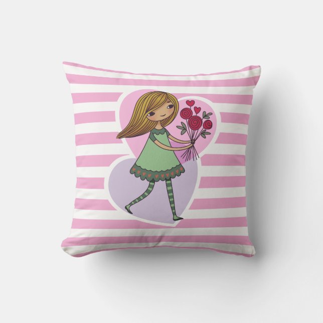 Girl With Flowers Cushion (Front)