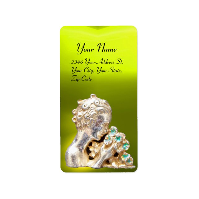 GIRL WITH FLOWERS,gold yellow topaz Label (Front)