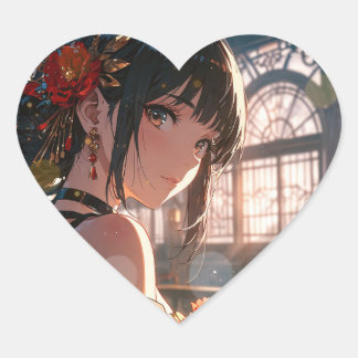 Girl with flowers heart sticker
