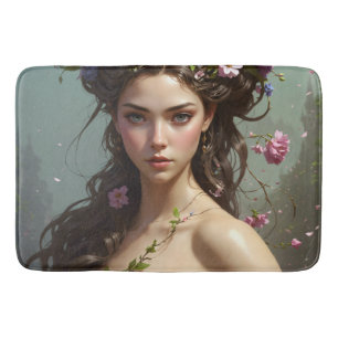 Girl with flowers in her hair bath mat