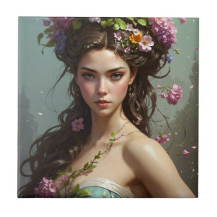 Girl with flowers in her hair ceramic tile