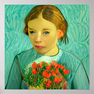 girl with flowers in van gogh poster & prints