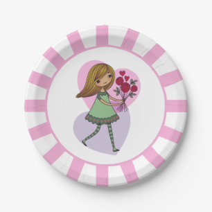 Girl With Flowers Paper Plate