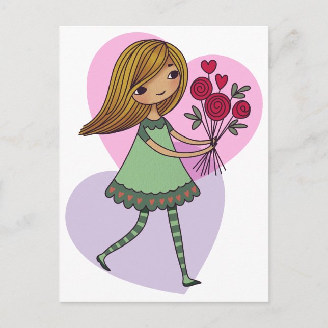 Girl With Flowers Postcard (Front)