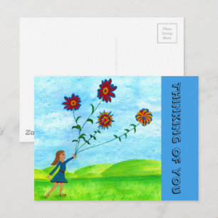 "Girl with Flowers" Thinking of You Postcard