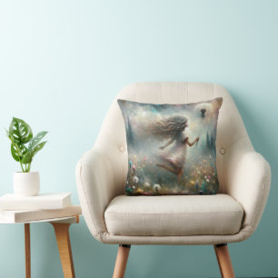 Girl With Fluffy Dandelion  Cushion