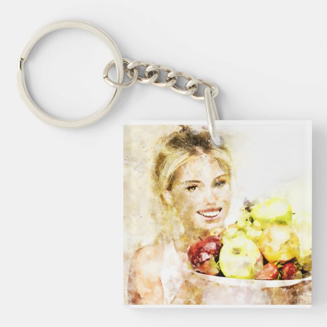 Girl with fruits   key ring (Front)