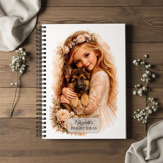 Girl With German Shepherd Puppy Notebook (Creator Uploaded)