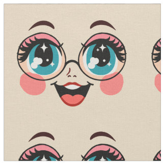 girl with glasses cartoon big eye doll face art fabric