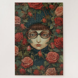 Girl with glasses surrounded by roses   jigsaw puzzle