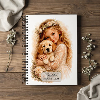 Girl With Golden Retriever Puppy Notebook
