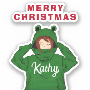 Girl with Green Frog Hoody Drawing Christmas 