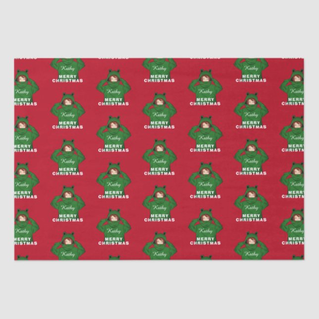 Girl with Green Frog Hoody Drawing Christmas Tissue Paper (Front)