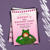 Girl with Green Frog Hoody Drawing Pink Birthday