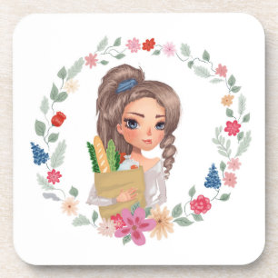 Girl with Groceries Coaster