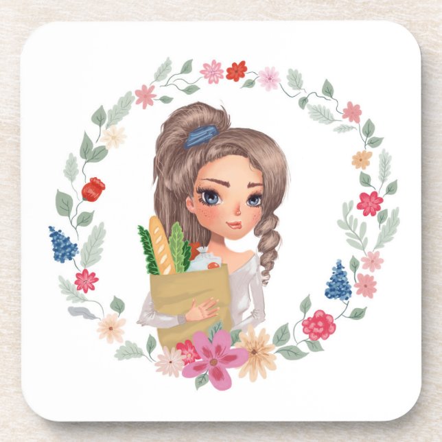 Girl with Groceries Coaster (Front)