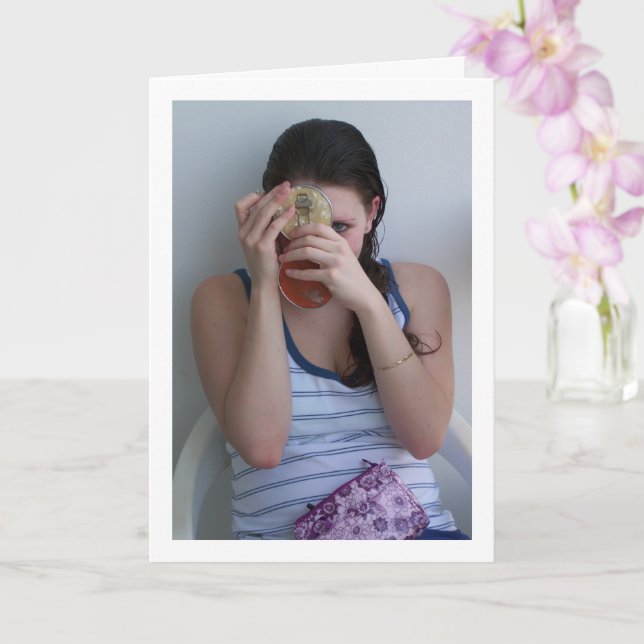 Girl with Handheld Makeup Mirror Portrait Card (Orchid)