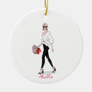 Girl with Hat Paris Fashion Personalised Custom Ceramic Ornament