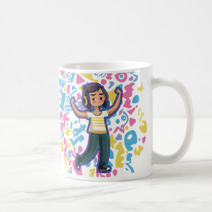 Girl with headphones flexing confident and relax coffee mug