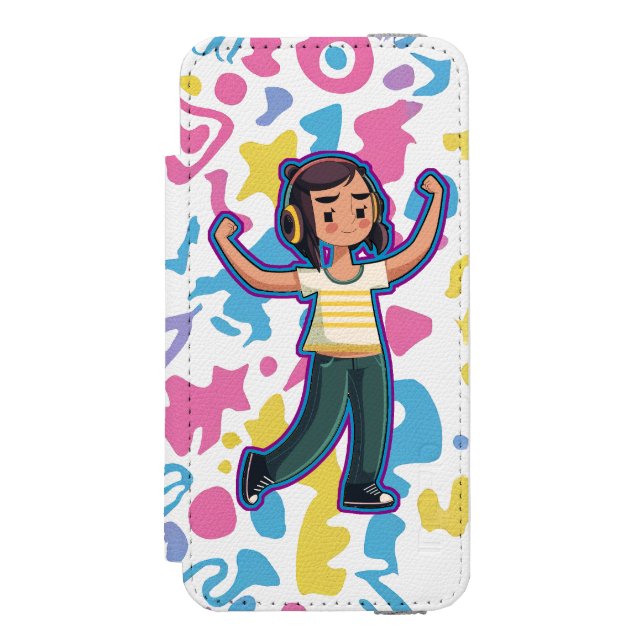 Girl with headphones flexing confident and relax  incipio iPhone wallet case (Folio Front)
