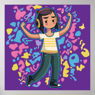Girl with headphones flexing confident and relax  poster