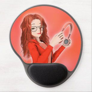 Girl with headphones gel mouse pad