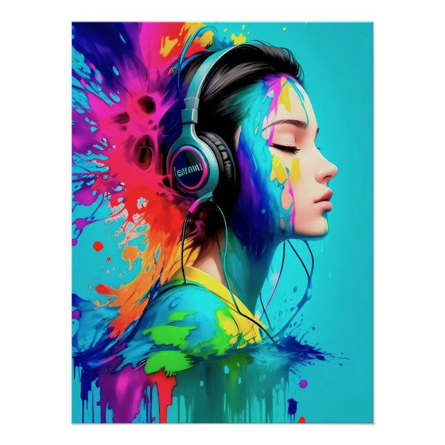 Girl with Headphones Poster (Front)