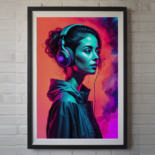 Girl with Headphones Poster
