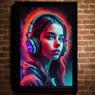 Girl with Headphones Poster