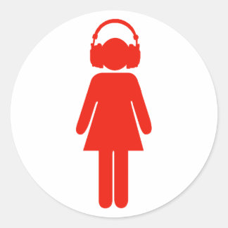 Girl with headphones sticker - red