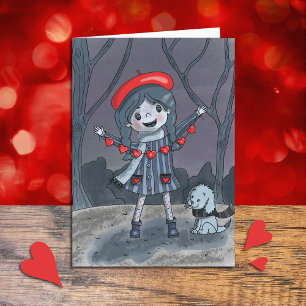 Girl with Heart Garland Kid Valentine's Day Card