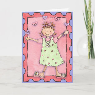 Girl with Hearts - Greeting Card