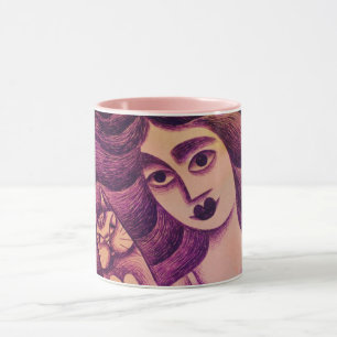 Girl with her cat mug