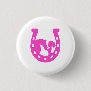 Girl with Horse and Western Hat Hot Pink Horseshoe 3 Cm Round Badge