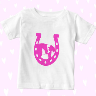 Girl with Horse and Western Hat Hot Pink Horseshoe Baby T-Shirt