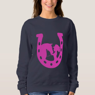 Girl with Horse and Western Hat Hot Pink Horseshoe Sweatshirt