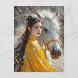 Girl with Horse Chinese Zodiac Art Postcard