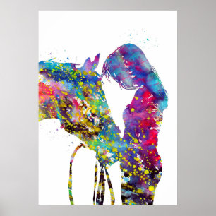 Girl With Horse Colourful Poster