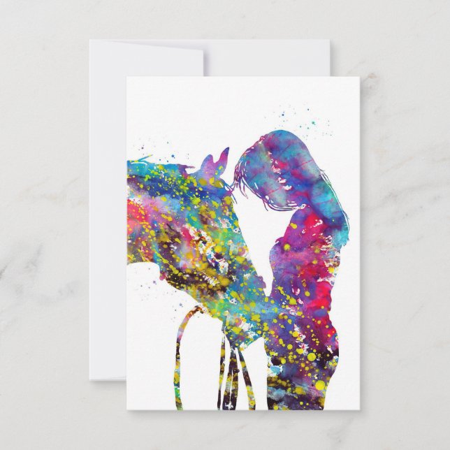 Girl With Horse Colourful Thank You Card (Front)