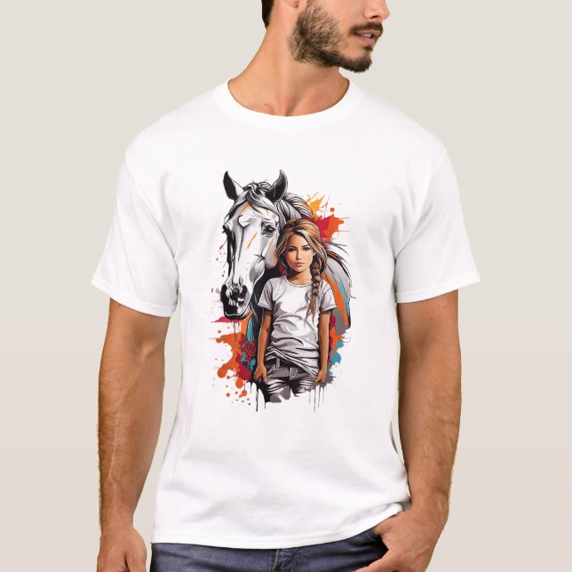 Girl With Horse Graphic T Shirt (Front)