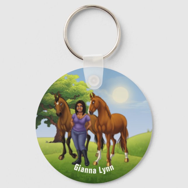 Girl with Horses Monogrammed Key Ring (Front)