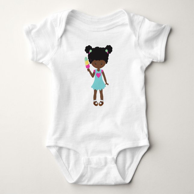 Girl With Ice Cream, African American Girl, Dress Baby Bodysuit (Front)
