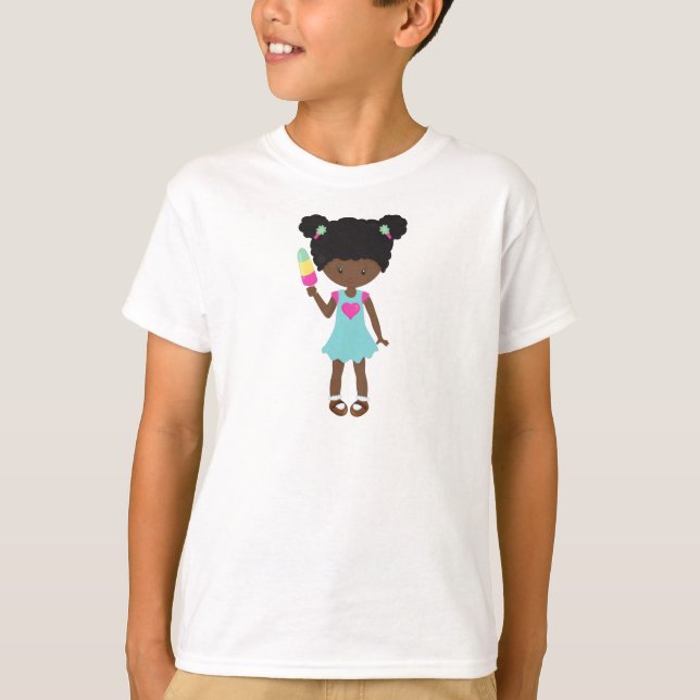 Girl With Ice Cream, African American Girl, Dress T-Shirt (Front)