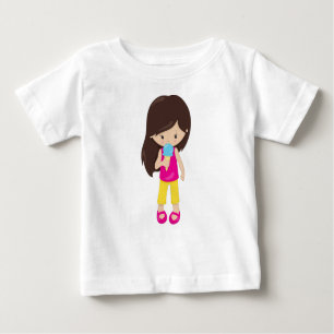 Girl With Ice Cream, Brown Hair, Cute Girl Baby T-Shirt